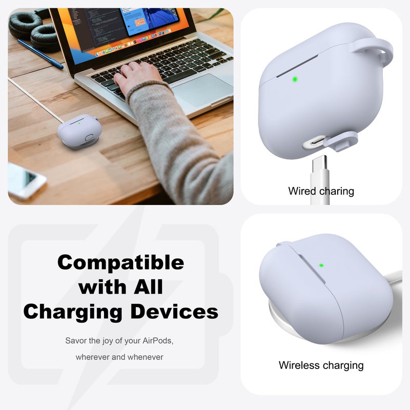 R-fun for AirPods Pro 2nd/1st Generation Case with Cleaner Kit,Soft Silicone Protective Case Cover for Apple AirPod Pro 2/1 for Women Men,AirPods Pro Case Accessories with Keychain,Light Grey - Image 3